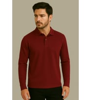Regular Fit %100 Pamuk Polo Yaka Uzun Kollu Basic T-Shirt (Bordo)