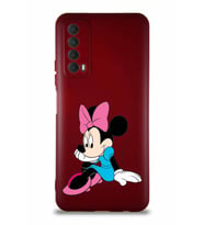 Huawei Y7A Soft Premier Kapak Minnie Mouse-E Tasarımlı Silikon Kılıf - Mürdüm (Şeffaf)