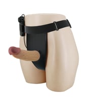 17,5 cm Titreşimli Belden Bağlamalı İçi Boş 7 cm Dolgulu Strapon Penis - Draven (Ten)