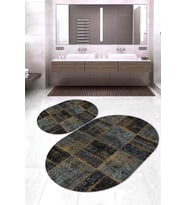 Dijital Baskılı Kaymaz Taban Yıkanabilir Oval 2'li Klozet Takımı Banyo Paspası NOKZ-HT-918 (Gold)