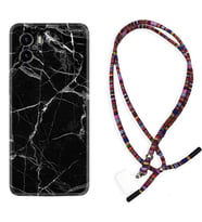 Vivo Y15S Y32 Y33S Y51 Y53S Kılıf Boyun Asklı Rasta Silikon Fragile Black Mermer 1378