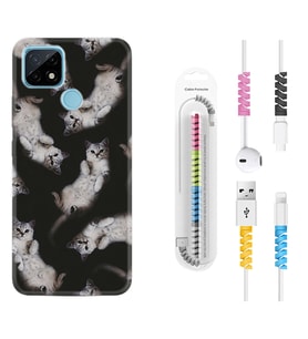 Realme C11 C21 C21Y C25Y C11 2021 Kılıf Kablo Koruma Spiral Silikon Sevimli Kedicikler 1785