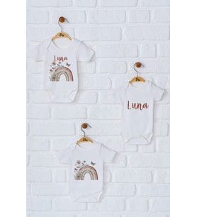 Pia Baby Premium %100 Pamuk İsme Özel Organik Baskılı Üçlü Set Çıtçıtlı Bebek Body Zıbın Modelleri 5079-18 (Ekru)