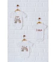 Pia Baby Premium %100 Pamuk İsme Özel Organik Baskılı Üçlü Set Çıtçıtlı Bebek Body Zıbın Modelleri 5079-18 (Ekru)