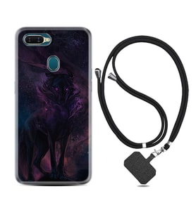 Oppo A5S A15 A16 A54 A55 A73 A74 Kılıf Boyun Askılı Silikon Black Purple Wolf 1791