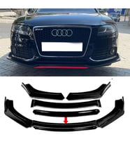 Audi A4 B8 Siyah Renkli Şeritli Dilli Ön Lip 4 Prç Parlak Siyah ABS