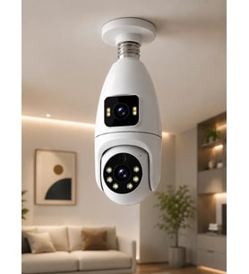 Gece Görüşlü Çift Lens Wi-Fi Ampul Kamera Mobil Takip Destekli