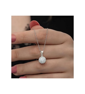 Gümüş Beyaz Kristal Taşlı Kadın Kolye CSR2185471