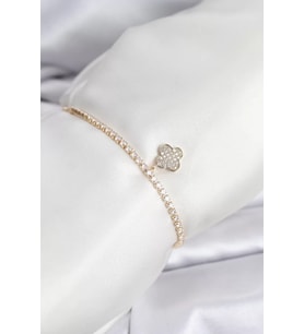 Yonca Model Zirkon Taşlı Gold Renk Asansörlü Su Yolu Bileklik - TJ-BB8244