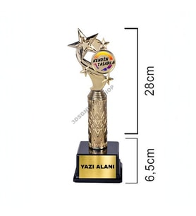 Kişiselleştirilebilir Yıldız Temalı Ödül Kupası 1 Adet 34,5cm (Not Yazılabilir)