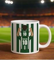 BK Gift Kişiye Özel Baba&Çocuk Yeşil-Beyaz Forma Tasarımlı Beyaz Kupa Bardak, Arkadaşa Hediye, Sevgiliye Hediye, Taraftar Hediyesi