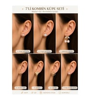 7’li Kombin Altın Renk Taşlı Minimal Kadın Küpe