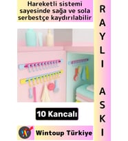 #Askı Kolay Montaj Küçük Eşya Havlu Eşarp Mutfak Banyo Dolap İçi Düzenleyici 10 Kancalı Raylı Askı