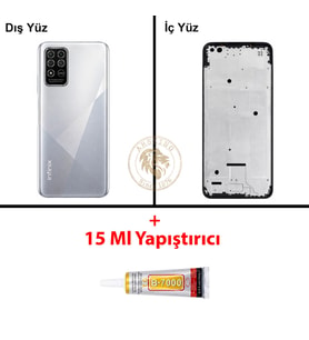 Infinix Note 8 Gümüş Uyumlu Lensli Orta Kasa + B7000 Yapıştırıcı Full Kasa Kapak Gövde Housing