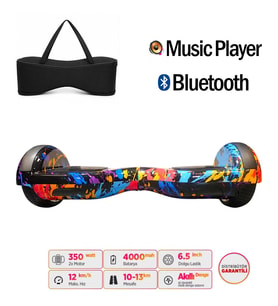 Elektrikli Kaykay Hoverboard Bluetooth Hoparlörlü 6.5 İnç Grafiti D26 - Çanta Hediye