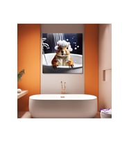 Tekli Kare Kanvas Küvette Banyo Yapan Sincap Tasarımı