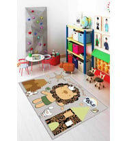 Bej Kaymaz Tabanlı Yıkanabilir Aslanlı Çocuk Halısı KD033