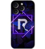İphone 15 Pro Max Kılıf HD Desen Baskılı Kılıf - Dark Neon Yaprak R Harfi