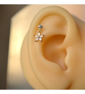 Cerrahi Çelik Çiçek Sallantılı Piercing Helix Kıkırdak Gold Renk (Çok Renkli)