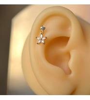 Cerrahi Çelik Çiçek Sallantılı Piercing Helix Kıkırdak Gold Renk (Çok Renkli)
