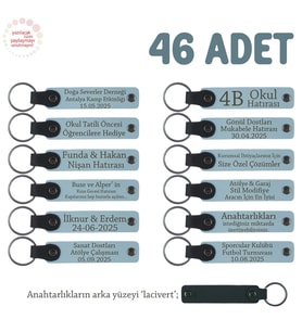 Gök Mavi, Anneler Günü Kutlaması İçin Mesajlı Hatıra Anahtarlık 46’lı Set, Özel Gün Hediyesi (Gök Mavisi)
