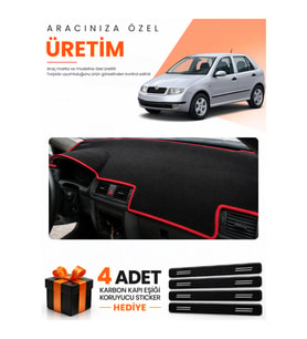 SKODA FABİA (1999-2006) Uyumlu Torpido Koruma Örtüsü Oto Kılıfı - Siyah Kırmızı