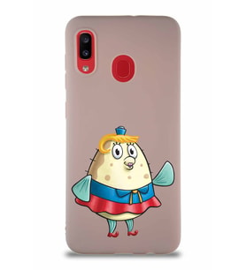 Samsung Galaxy A20 Soft Premier Kapak Bayan Puff Tasarımlı Silikon Kılıf - Pudra (Şeffaf)