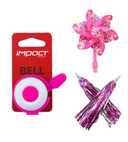 16-20 Jant Uyumlu Kız Çocuk Bisikleti Aksesuar Seti (Püskül-Zil-Rüzgar Gülü) (Pembe)