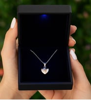 Premium Işıklı Kutuda 925 Ayar Gümüş 3 Boyutlu Minimal Kalp Kadın Kolye