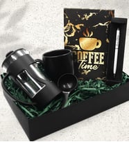Siyah Kupa & Özel Tasarım Defter & French Press & Kişiye Özel Touch Pen Kalem Hediye Seti