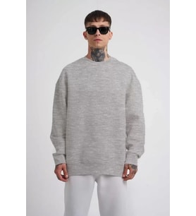 Unisex Biskilet Yaka Üç İplik SweatShirt - Gri