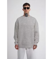 Unisex Biskilet Yaka Üç İplik SweatShirt - Gri