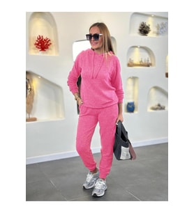 Kapüşonlu Yumoş Kumaş Eşofman Takımı (Pembe)