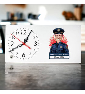 Kişiye Özel Hediye Karikatürlü En İyi Erkek Polis Memuru Masa Saati