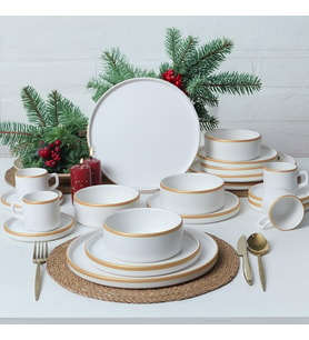 Keramika Mat Beyaz Gold Fileli Stackable Yemek / Kahvaltı Takımı 20 Parça 4 Kişilik