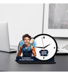 Erkek Su Topu Oyuncusuna Hediye Karikatürlü MDF Masa Saati