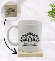BK Gift Kişiye Özel İsimli Beyaz Kupa Bardak ve Ahşap Bardak Altlığı Hediye Seti - Model 13