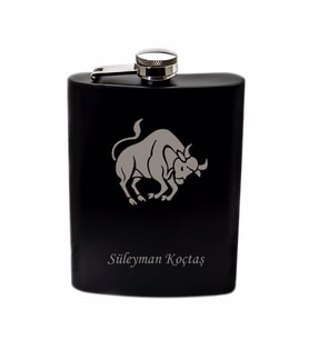 Burcunuza Özel İsimli ve Harfli Siyah Renkli Paslanmaz Çelik Matara / 8 OZ