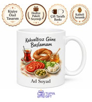Türk Kahvaltısı Temalı Baskılı Kupa Bardak Hediye Porselen Mug
