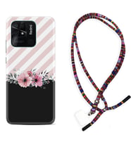 Xiaomi Poco X3 Pro M4 Pro X4 Pro C40 10C Kılıf Boyun Asklı Rasta Silikon Strip Pink Flowers 1396
