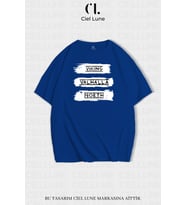 Unisex Kadın Erkek Vıkıng Valhala Baskılı Özel Tasarım Oversize T-shirt (Mavi)