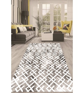 Dijital Kaymaz Taban Yıkanabilir Modern Renkli Salon Halısı Mutfak Halısı Yolluk ND-HT-1337 (Gri)