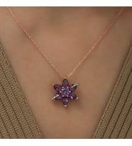 ?Gümüş Rose Mor Çiçek Kolye