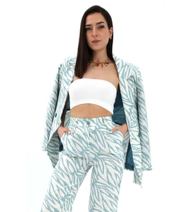 Zebra Desen Oversize Keten Ceket - Mavi