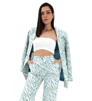 Zebra Desen Oversize Keten Ceket - Mavi