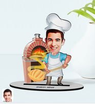 BK Gift Kişiye Özel Erkek Fırın Ustası Karikatürlü Ahşap Biblo Model-1