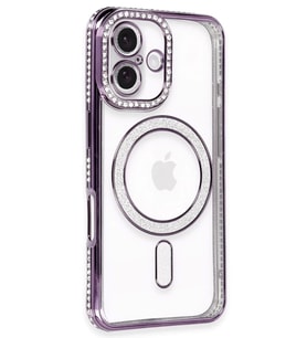 Newface Apple iPhone 16 Kılıf Joke Simli Magneticsafe Kılıf - Derin Mor
