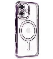 Newface Apple iPhone 16 Kılıf Joke Simli Magneticsafe Kılıf - Derin Mor