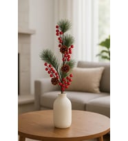 Kokina ve Çam Dalı Uzun Dal Kozalaklı 75cm Yılbaşı Çiçeği (1 adet) (Çok Renkli)