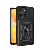 Lexroo Vivo Y35 Kılıf Magnetik Standlı Kamera Korumalı Sürgülü Vega Kılıf - Siyah